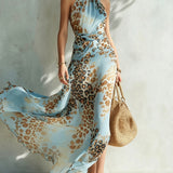 Desirè | Damen Maxikleid mit Halterneck und Leopardenmuster