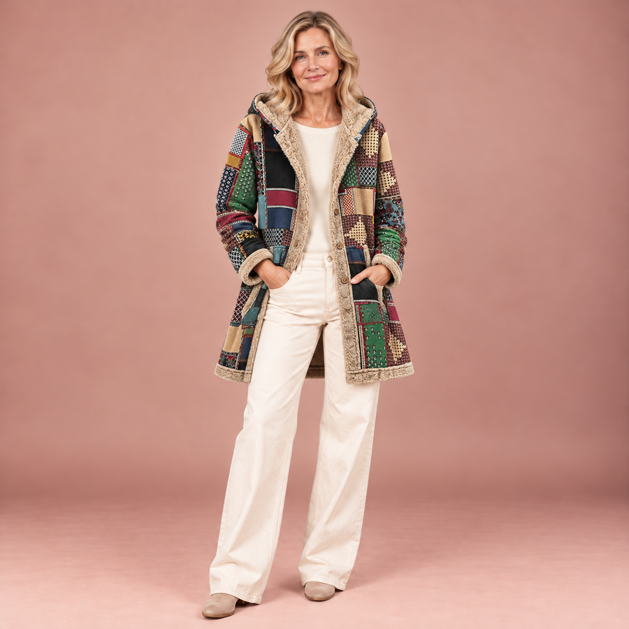 Autumn – Gemütlicher Patchwork-Kapuzenpullover in Erdtönen