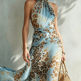 Desirè | Damen Maxikleid mit Halterneck und Leopardenmuster