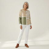 Hedda | Patchwork-Pullover in Grün und Senfgelb