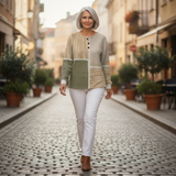 Hedda | Patchwork-Pullover in Grün und Senfgelb