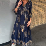 Rose™ – Vintage Lockerer V-Ausschnitt Midi-Kleid
