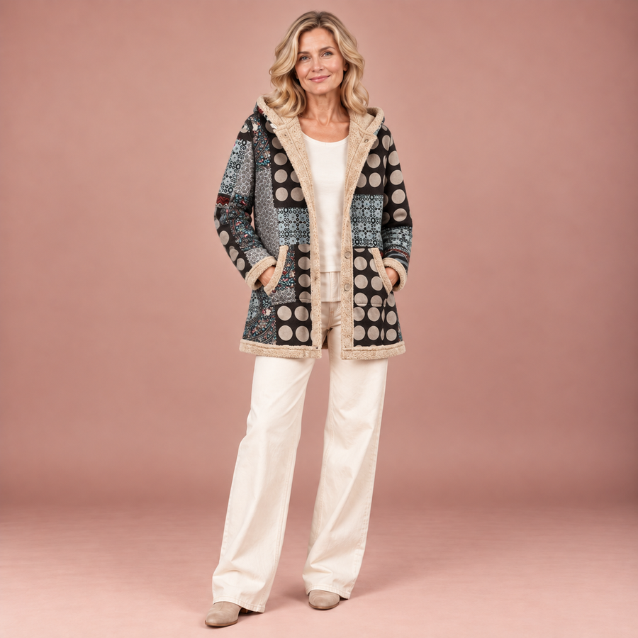 Nova – Monochrome Retro-Fleecejacke mit Punktmuster