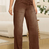 Verstellbare Kordelzug Taille Weite Bein Jeans für Frauen