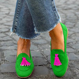 GRÜNER LOAFER MIT FUCHSIA FRANJEN