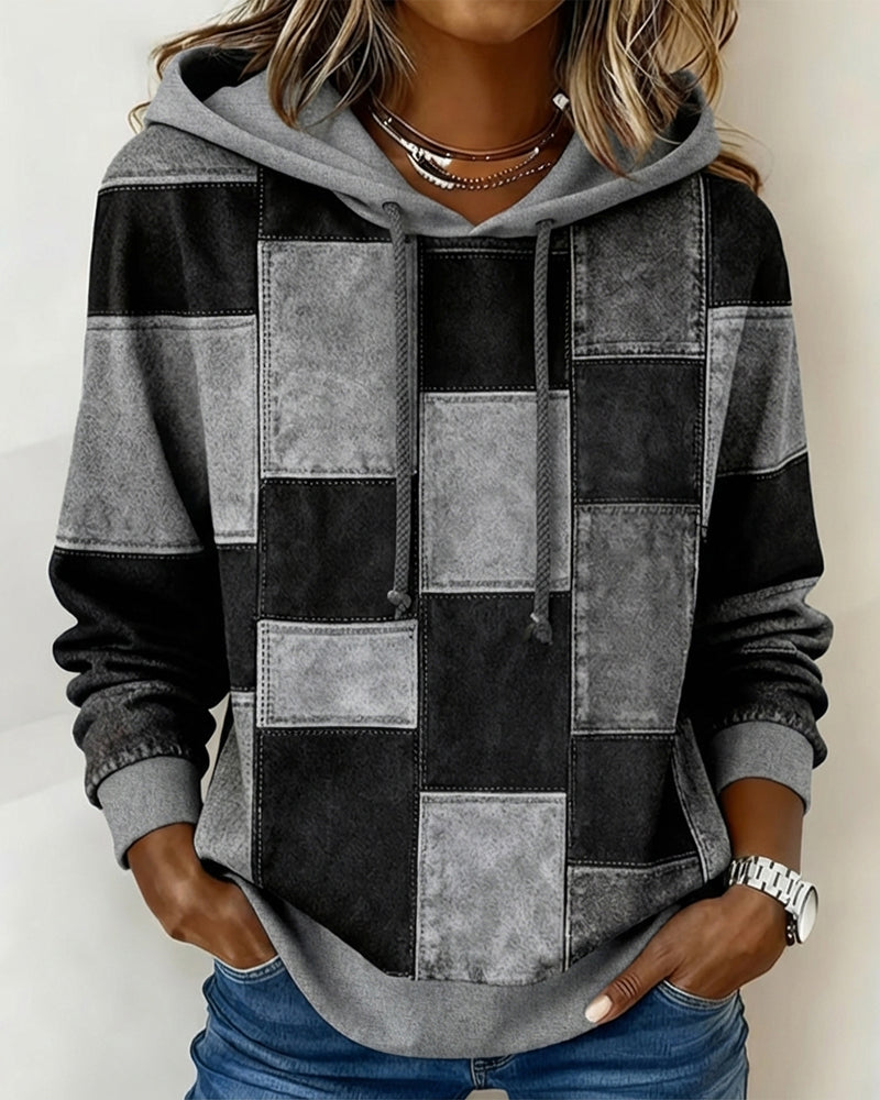 Schicker Langarm-Karierten Hoodie