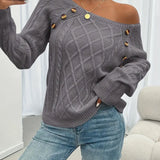 Lina - Langärmeliger Pullover Mit Zopfmuster, Lässiger Pullover Mit Rundhalsausschnitt