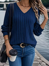 Joan™ - Stilvolles Ripp-V-Ausschnitt Sweatshirt