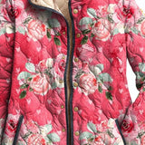 Damen Charmante Rosa Blumen Kunst Gedruckte Casual Steppjacke