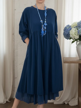 Lässiges Midi-Kleid für Frauen mit doppeltem Saumdesign