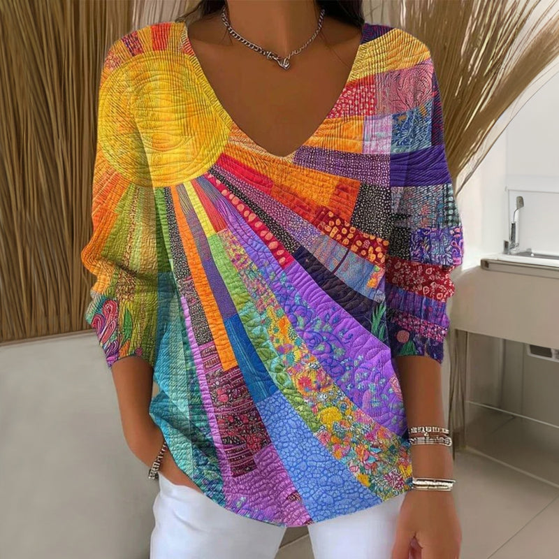 Retro Buntes Patchwork T-Shirt