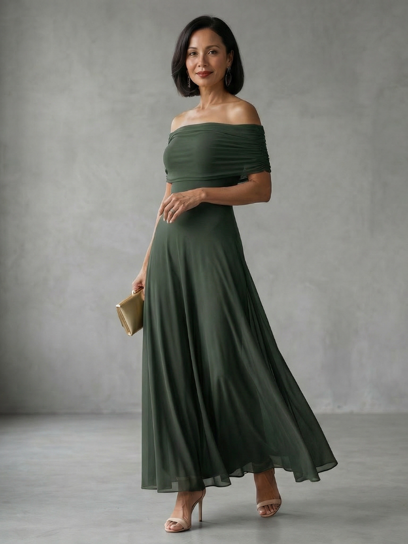 Juni | Off-Shoulder Drapiertes Midi-Kleid