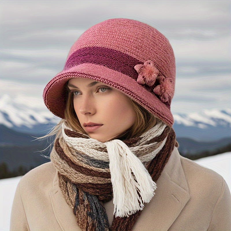 Gestricktes Winterset für Damen mit Mütze, Schal und Handschuhen