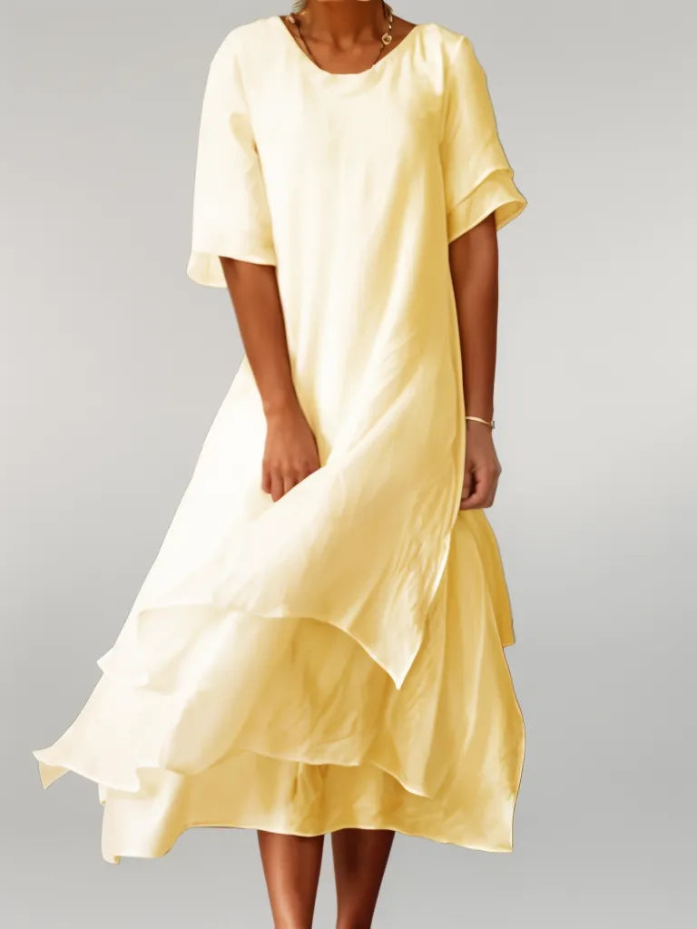 Vivienne | Damen Maxikleid mit Rundhalsausschnitt und Rüsche