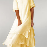 Vivienne | Damen Maxikleid mit Rundhalsausschnitt und Rüsche