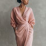 Rosa minimalistisches Maxikleid für Damen mit V-Ausschnitt