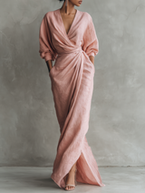 Rosa minimalistisches Maxikleid für Damen mit V-Ausschnitt