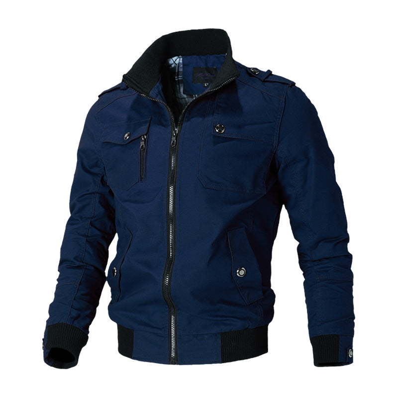 Herren Canvas-Bomberjacke mit Rippbündchen und Brusttaschen
