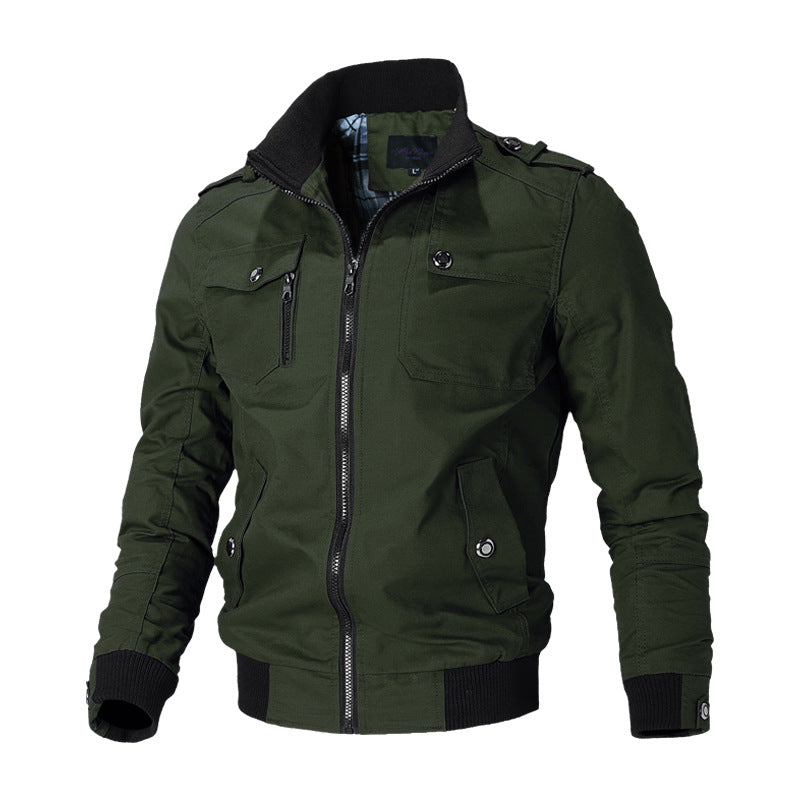 Herren Canvas-Bomberjacke mit Rippbündchen und Brusttaschen