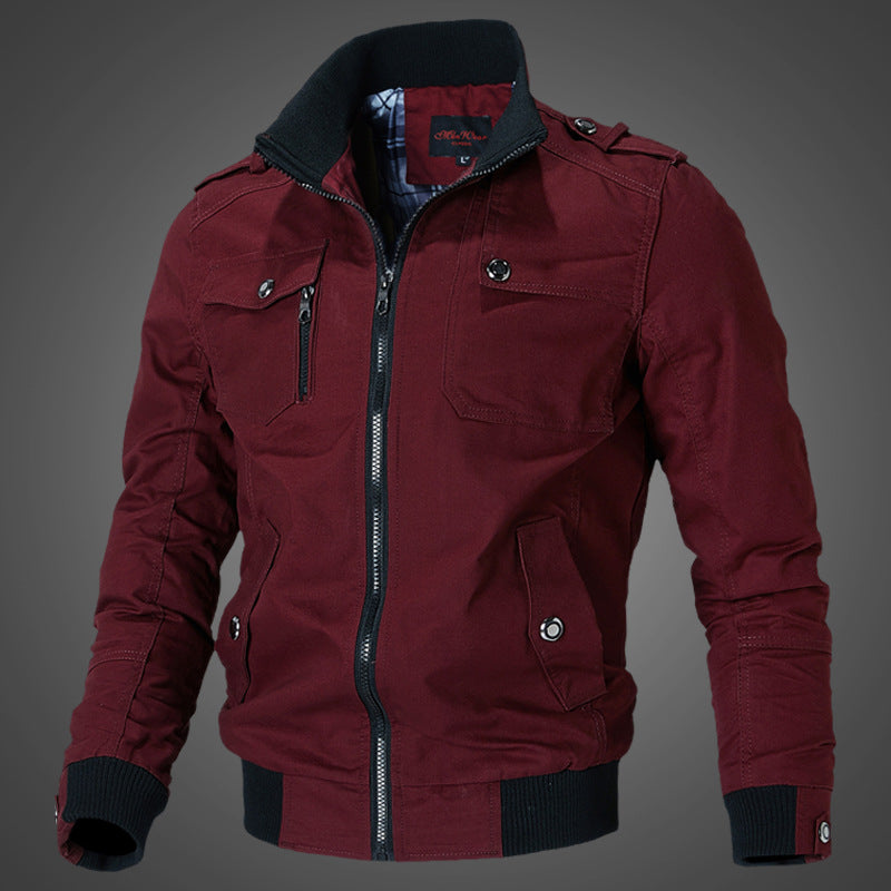Herren Canvas-Bomberjacke mit Schulterklappen und Front-Reißverschluss