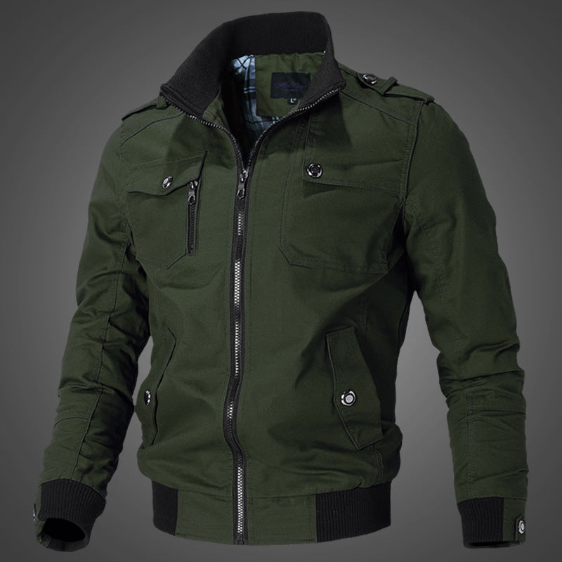 Herren Canvas-Bomberjacke mit Schulterklappen und Front-Reißverschluss