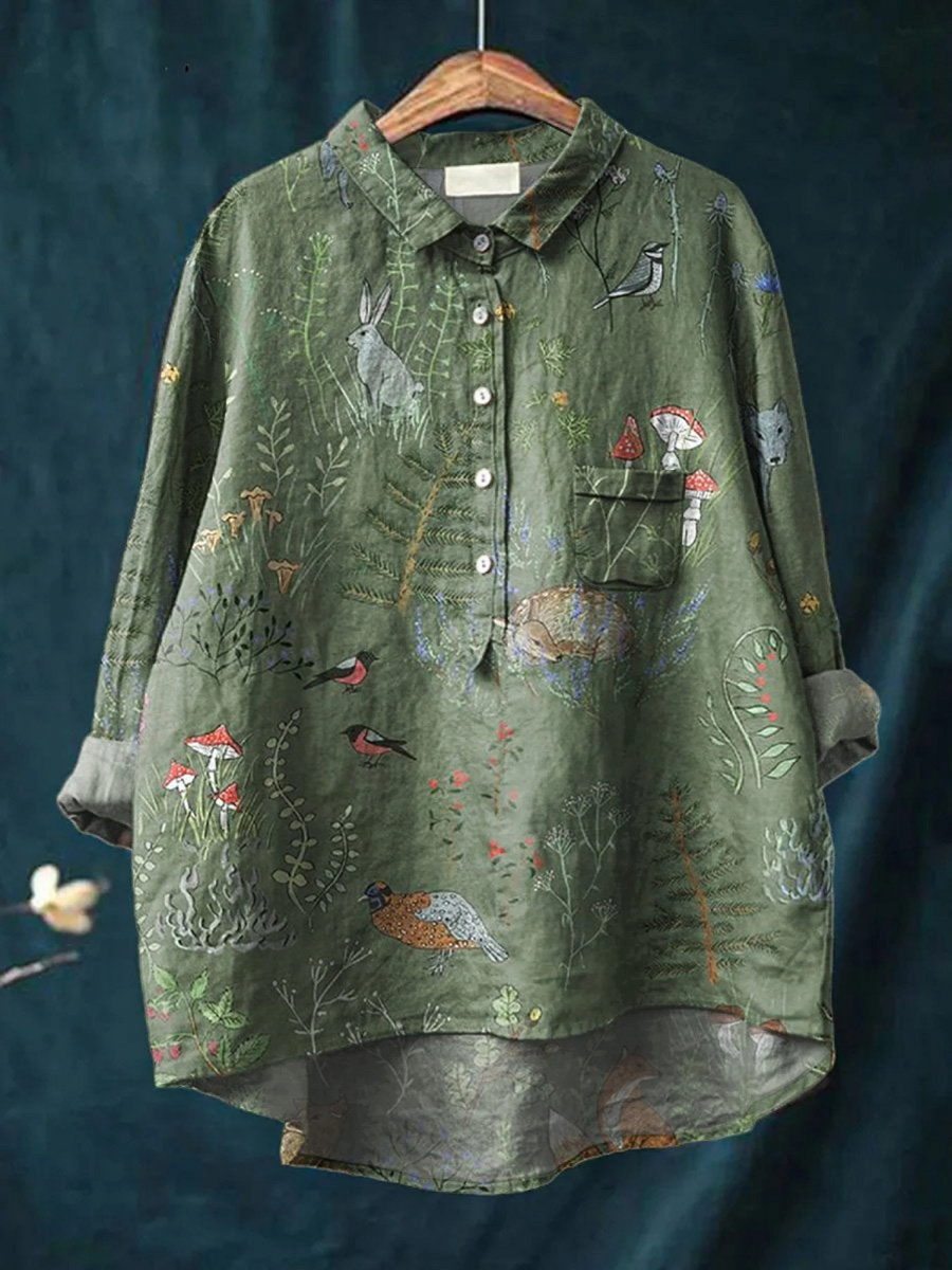 Rose | Legere Damenbluse mit Wald- und Tiermotiv