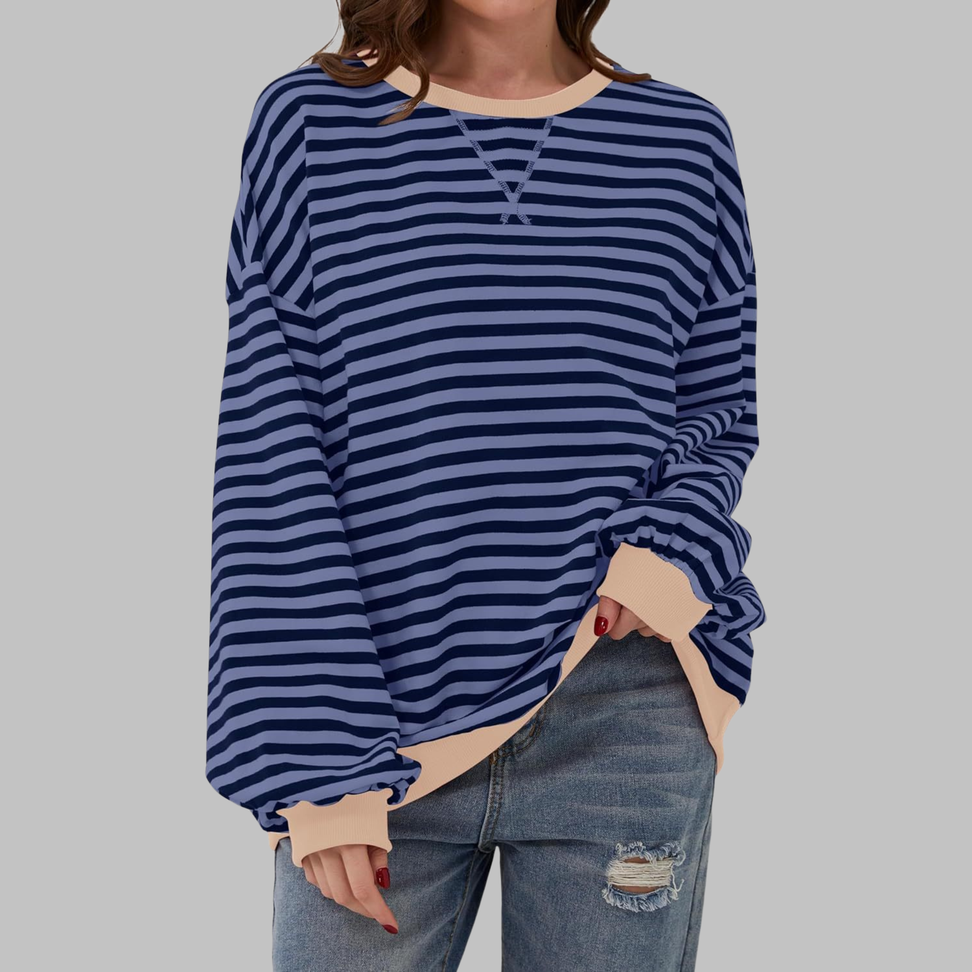 LUKA™ - Gestreiftes Langarm-Casual-Sweatshirt mit Rundhalsausschnitt