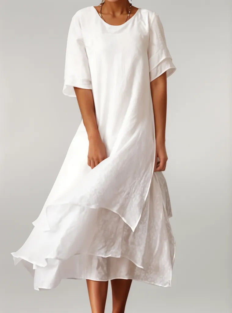 Vivienne | Damen Maxikleid mit Rundhalsausschnitt und Rüsche