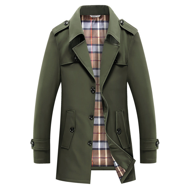 Herren Trenchcoat mit kariertem Innenfutter und Schulterklappen