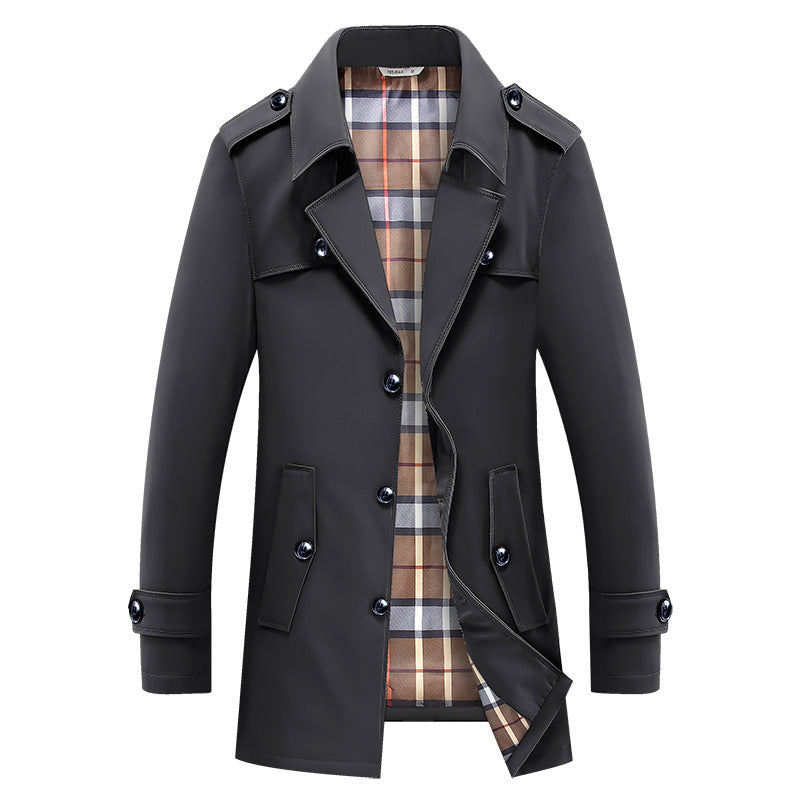 Herren Trenchcoat mit kariertem Innenfutter und Schulterklappen