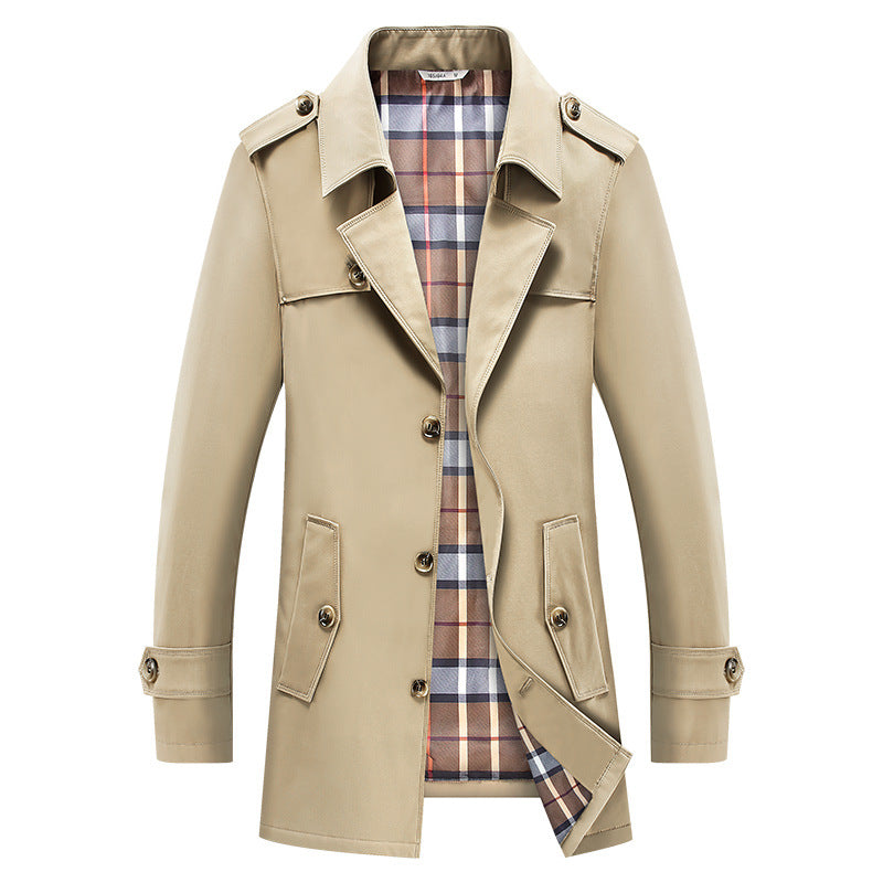 Herren Trenchcoat mit kariertem Innenfutter und Schulterklappen