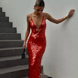 Kalea - Glitzer Pailletten Rückenfreies Trägerkleid