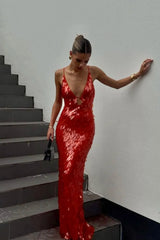 Kalea - Glitzer Pailletten Rückenfreies Trägerkleid