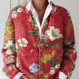 Damen Vintage Blumen Kunstdruck | Knopf-Cardigan Pullover