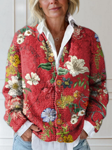 Damen Vintage Blumen Kunstdruck | Knopf-Cardigan Pullover