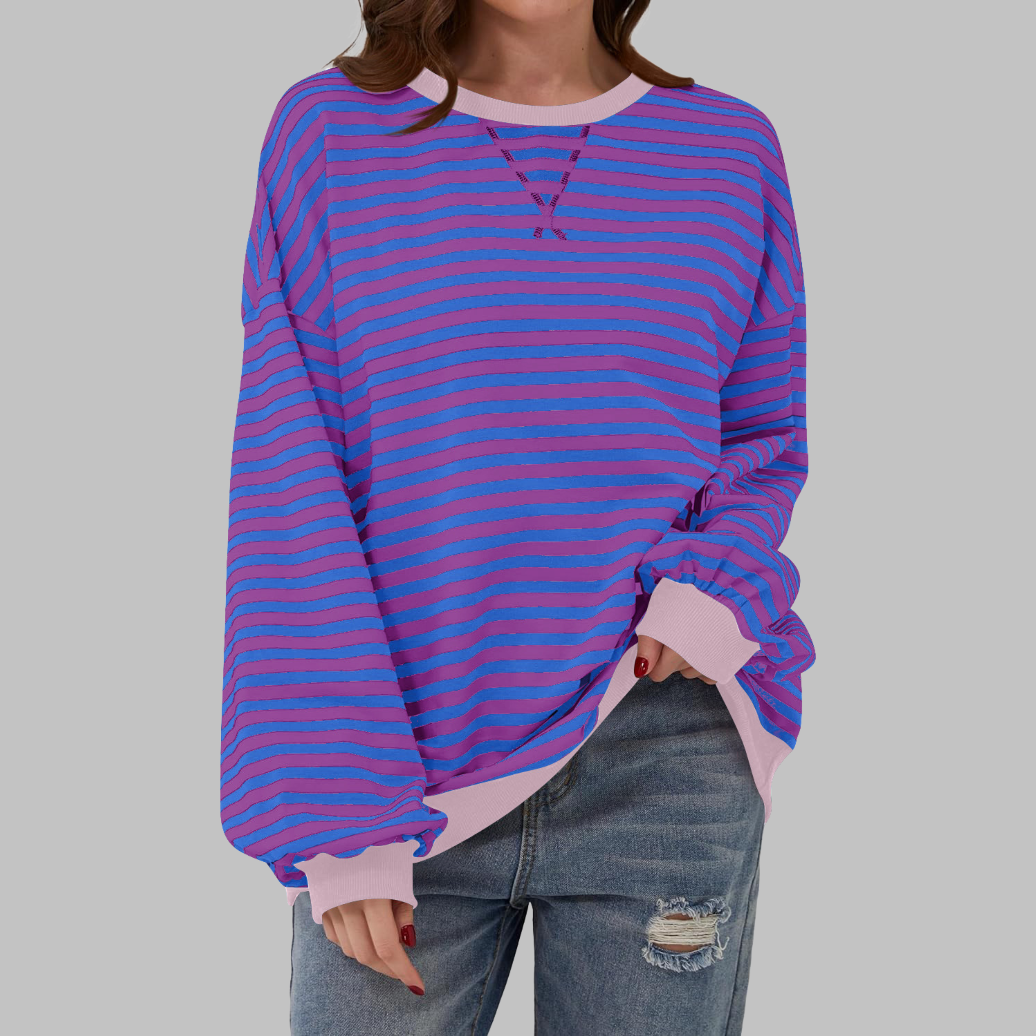 LUKA™ - Gestreiftes Langarm-Casual-Sweatshirt mit Rundhalsausschnitt
