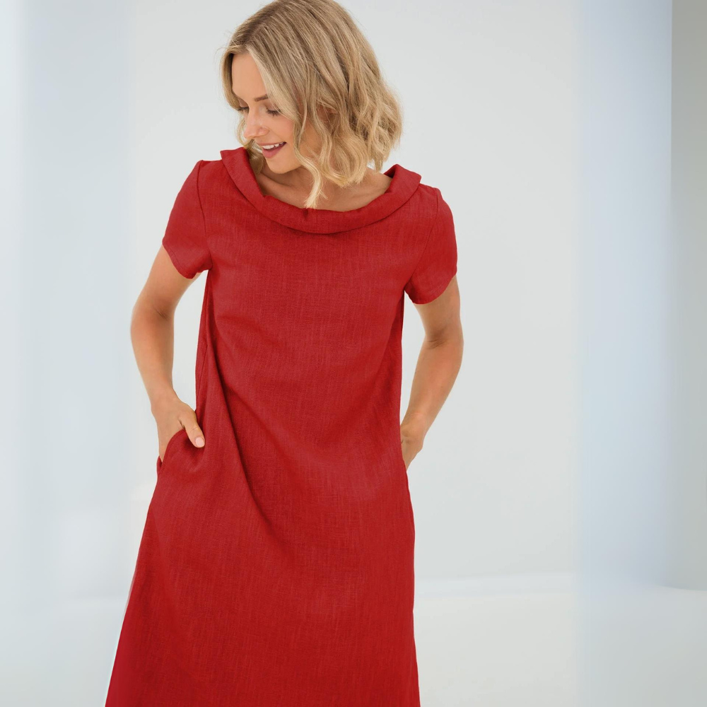 Fenna | Damen Mini Kleid mit kurzen Ärmeln und Taschen