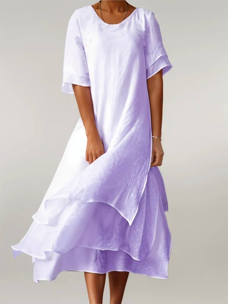Vivienne | Damen Maxikleid mit Rundhalsausschnitt und Rüsche