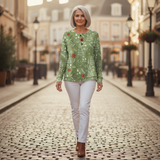 Heidi | Weihnachtspullover in Grün mit Tannen