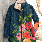 Damen Retro Blumen Kunst Gedruckte Steppjacke