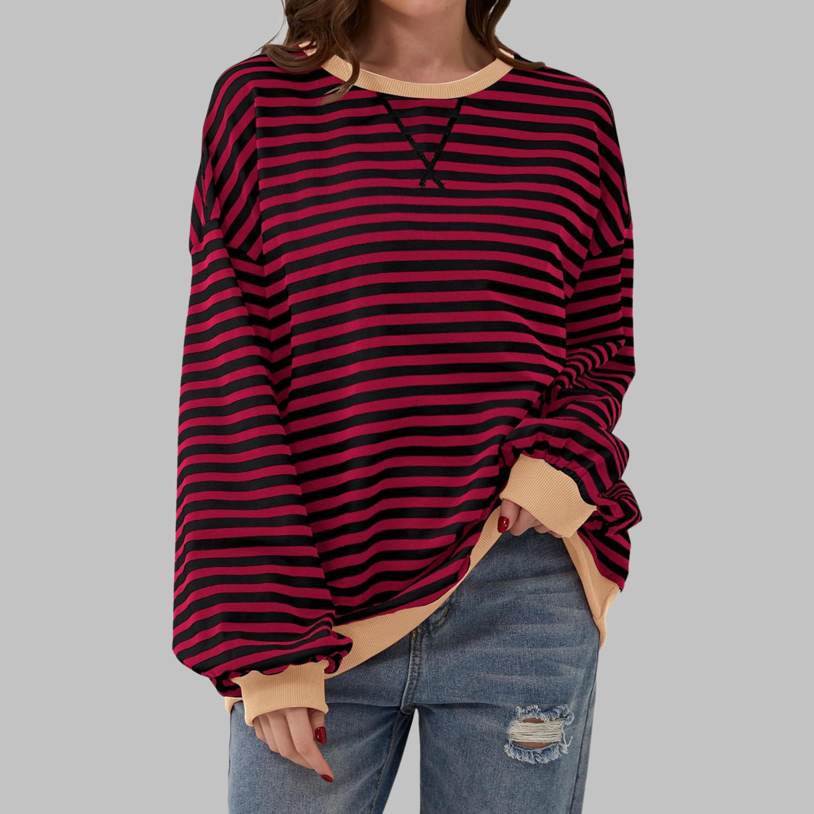LUKA™ - Gestreiftes Langarm-Casual-Sweatshirt mit Rundhalsausschnitt