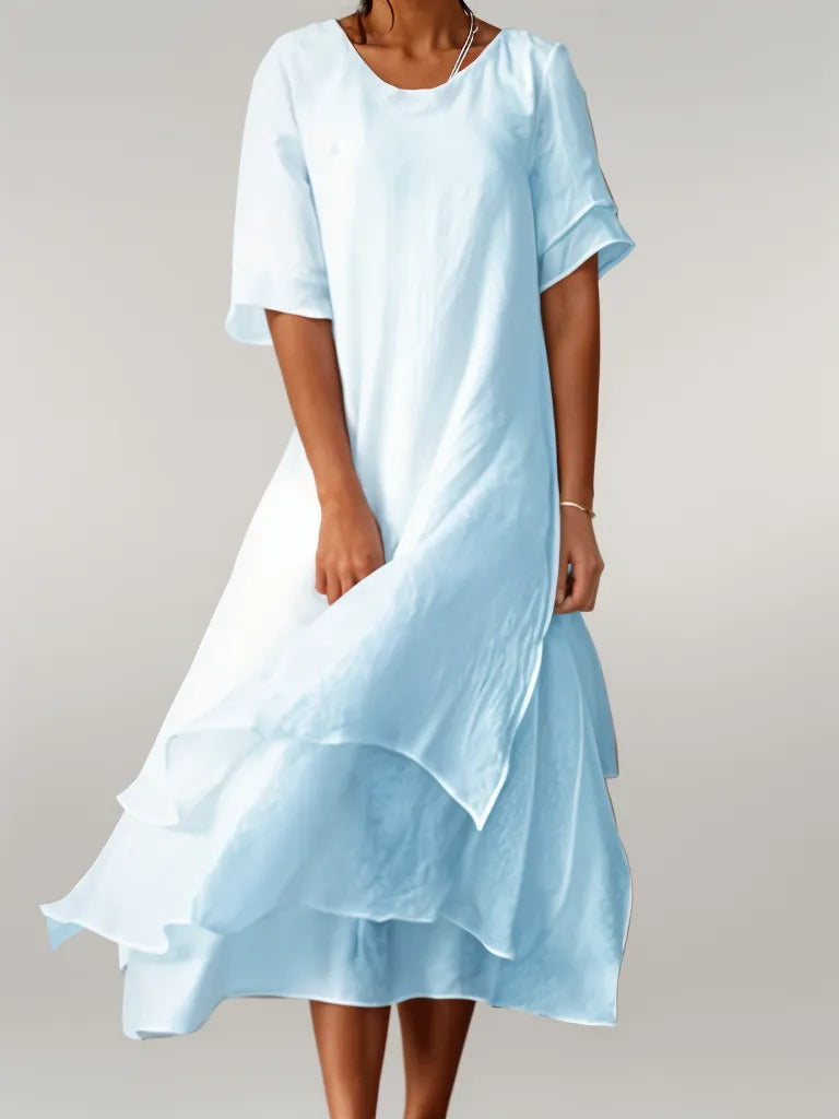 Vivienne | Damen Maxikleid mit Rundhalsausschnitt und Rüsche