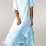 Vivienne | Damen Maxikleid mit Rundhalsausschnitt und Rüsche
