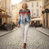 Astrid | Weihnachtspullover in Hellblau mit Tannenbaum