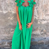 Blumenmuster Damenkleid mit U-förmigem Ausschnitt in einfarbig