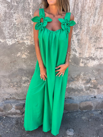 Blumenmuster Damenkleid mit U-förmigem Ausschnitt in einfarbig