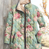 Damen Steppjacke mit Retro Blumenmuster