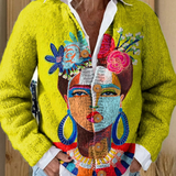 Ölgemälde Freda Porträt Kunst Druck | Knopfleiste Cardigan Pullover