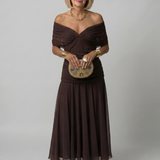 Calen | Elegantes Off-Shoulder-Midi-Kleid mit fließendem Design