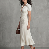 Theodora | Plissierter Taillenstreifen Midi-Kleid
